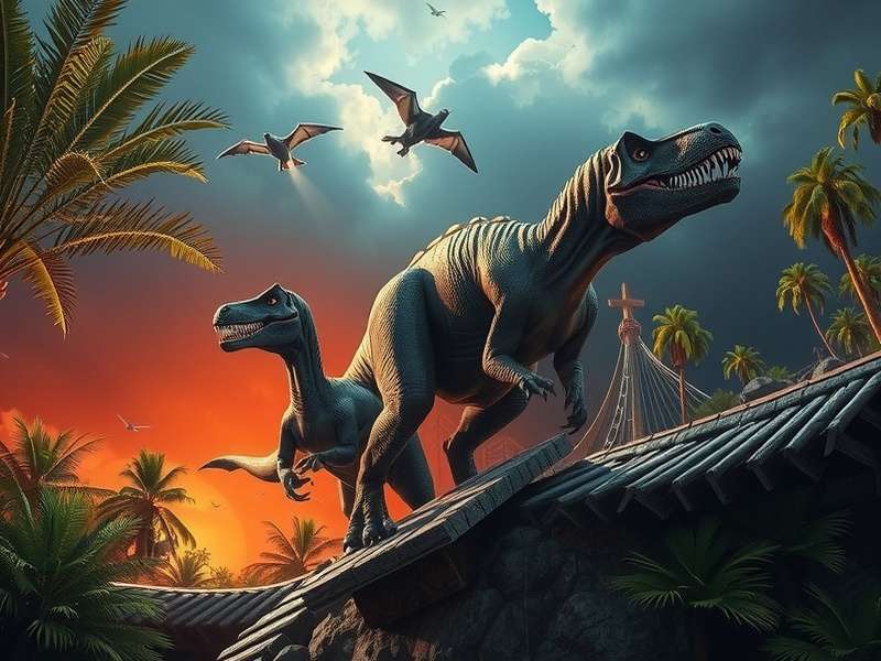 Tyrannosaurus Rex roaring in Jurassic World game enclosure