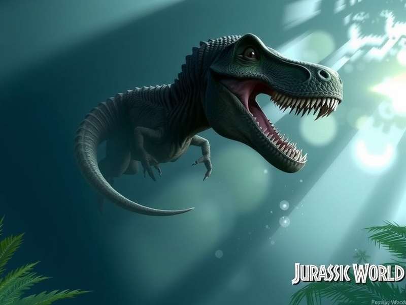 Jurassic World themed wallpaper featuring a T-Rex in a jungle setting