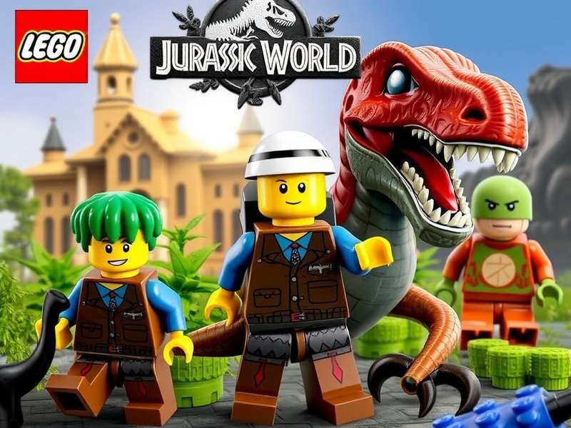 Lego Tyrannosaurus Rex confronting minifigures in a jungle setting