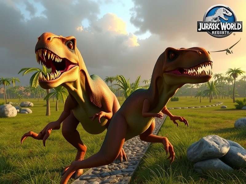 A majestic Brachiosaurus in a lush Jurassic World park setting