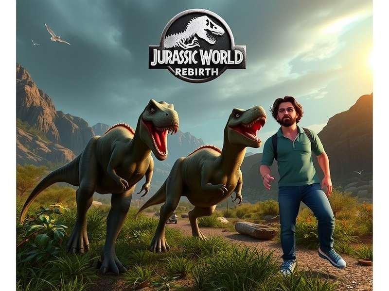 Jurassic World Rebirth main cast posing together on set