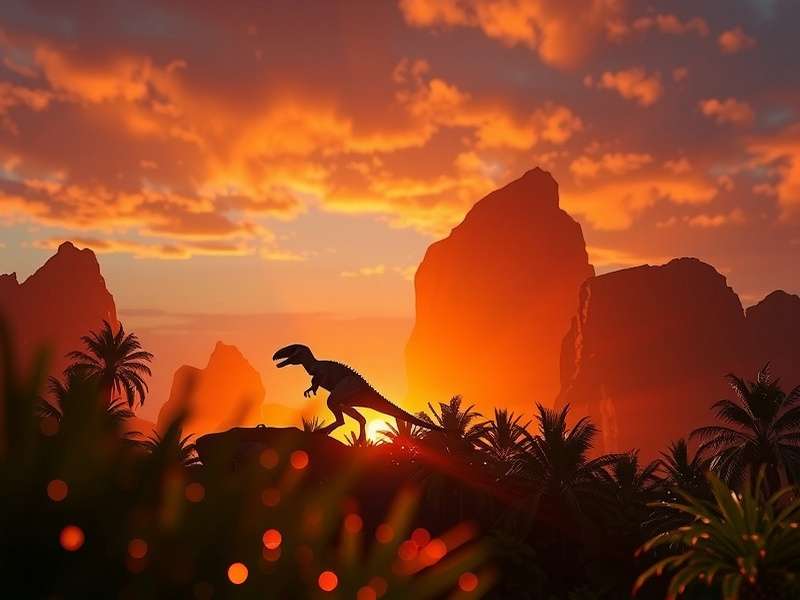 Dramatic scene from Jurassic World Odrodzenie showing a T-Rex in a dense jungle