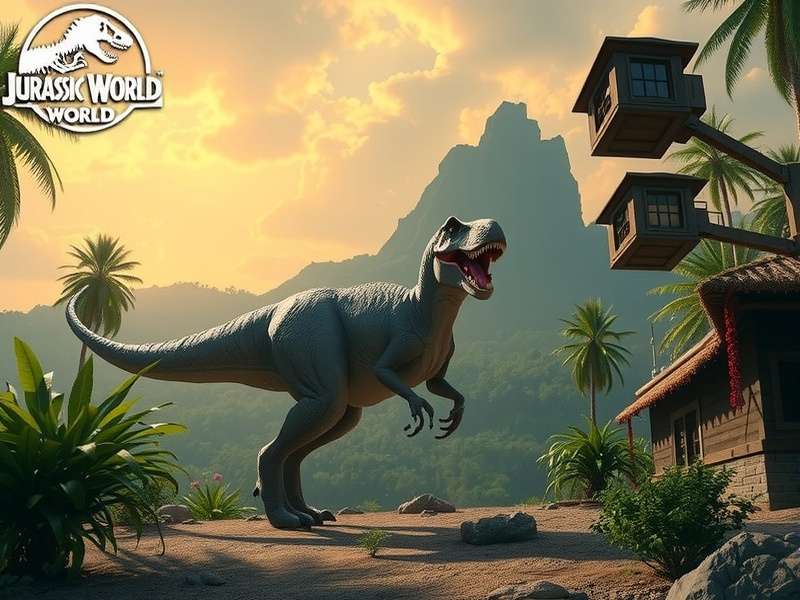 Jurassic World movie scene with Tyrannosaurus Rex