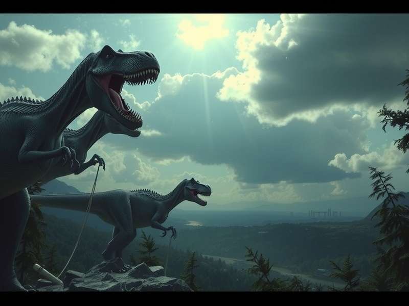 Collage of all Jurassic Park and Jurassic World movie posters in timeline order