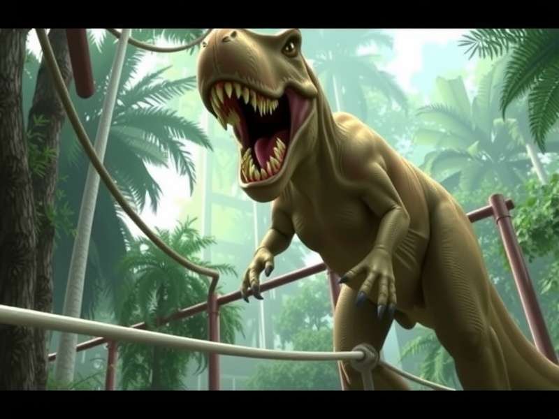 Jurassic Park T-Rex roaring in the rain