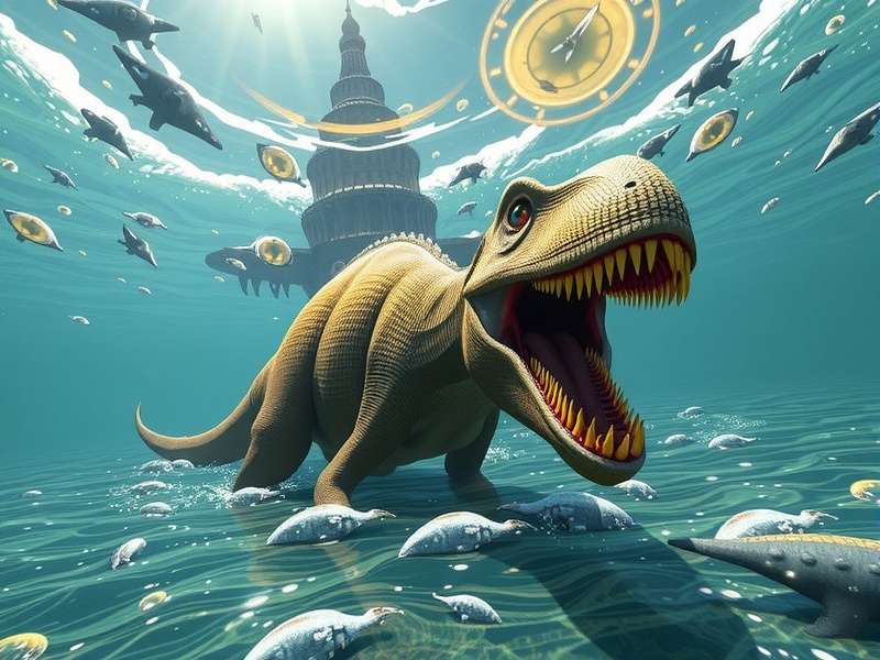 Mosasaurus breaching the water to catch a shark in Jurassic World game