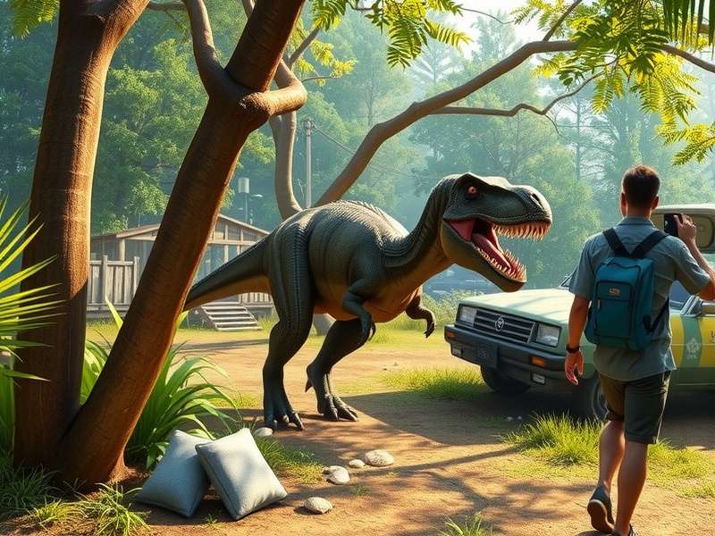 Control room with holographic dinosaur displays