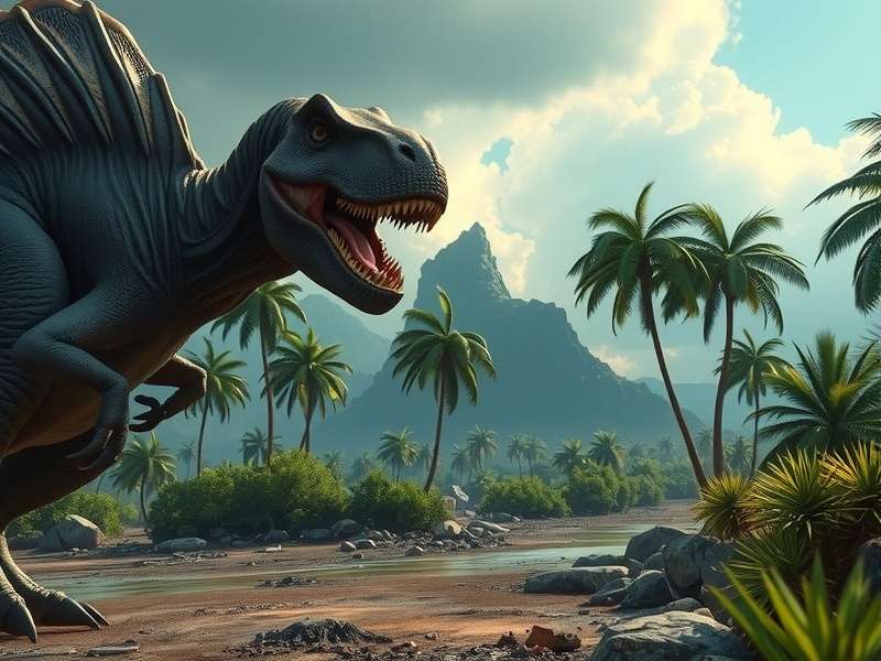 Jurassic World Rebirth key art showing new dinosaurs in a lush environment