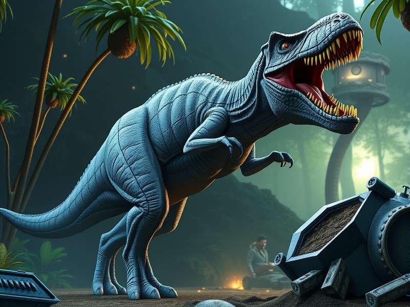 Indominus Rex roaring in Jurassic World