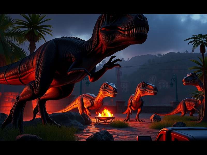 Jurassic World Film Poster showing dinosaurs and characters