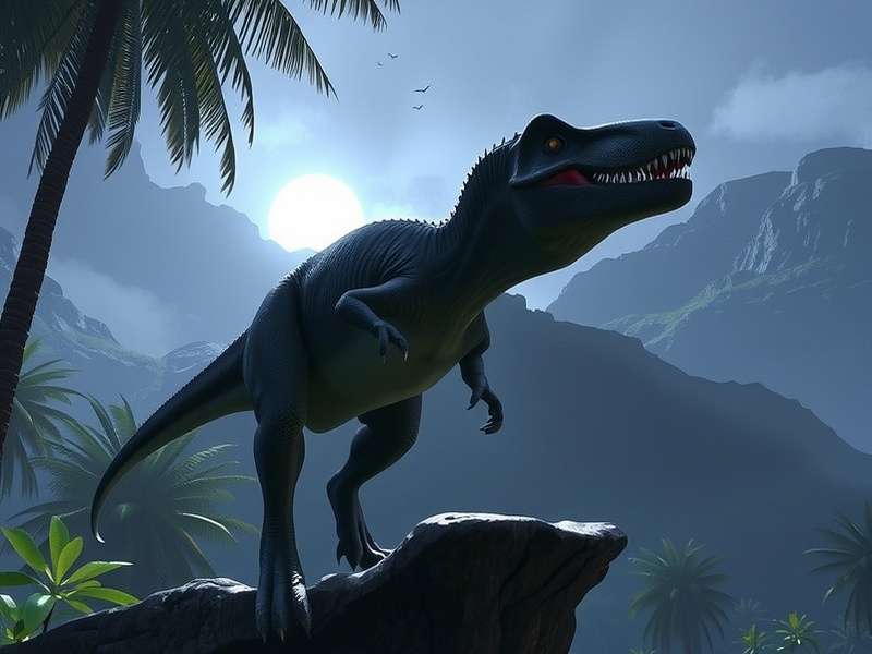 Jurassic World La Rinascita Key Art showing a reborn park with dinosaurs and modern structures