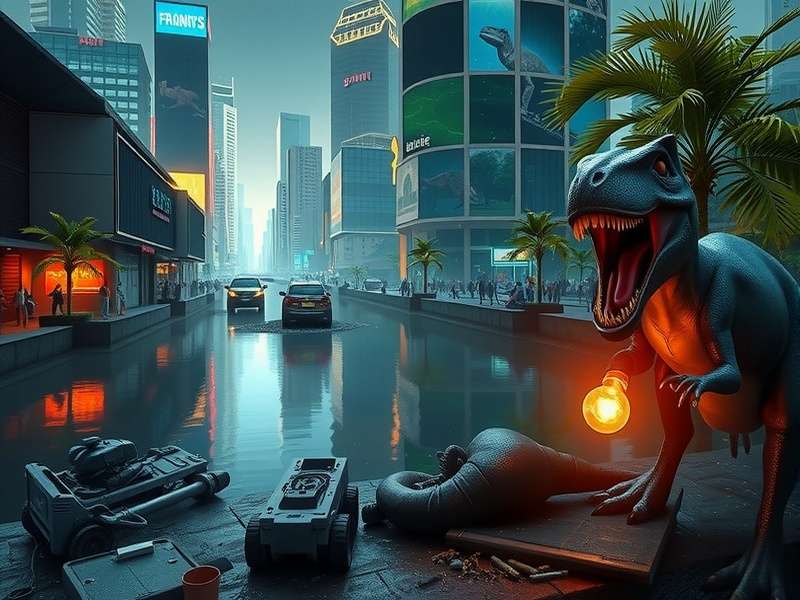 Jurassic World Bangkok Main Entrance with massive T-Rex display