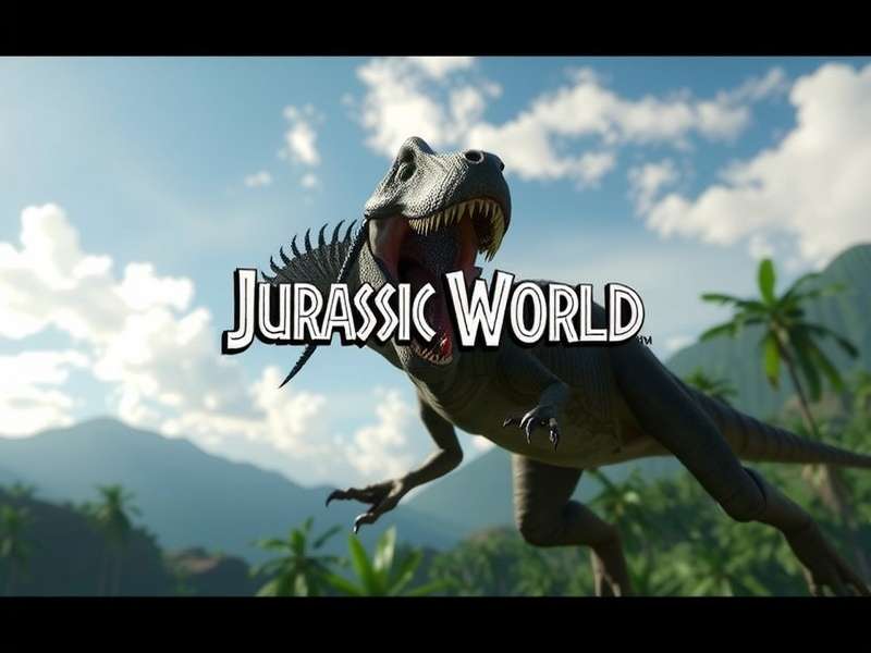 A dramatic scene from Jurassic World Recomeço showing new dinosaurs in a lush, dangerous environment