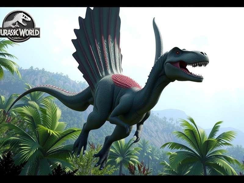 Carnotaurus emerging from jungle foliage in Jurassic World