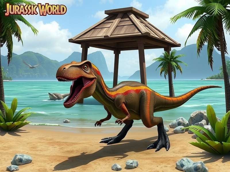 Gameplay screenshot of Jurassic World Jj Sz Let S showing a lush park with dinosaurs