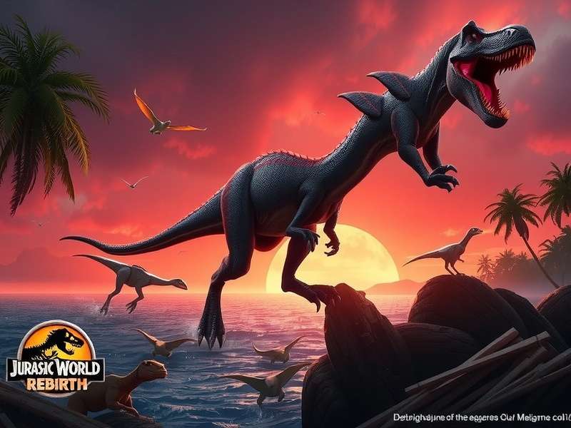 Infographic showing the genetic composition and evolutionary stages of the D-Rex in Jurassic World Rebirth