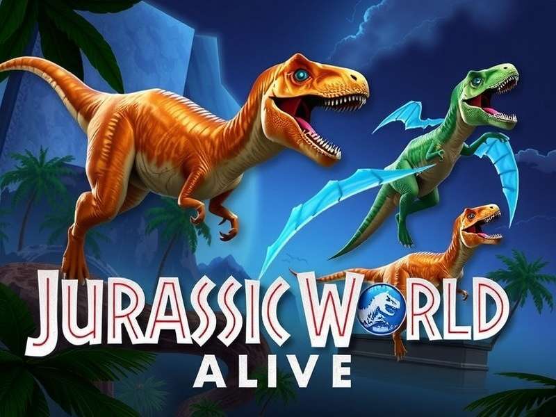 Jurassic World Alive gameplay showing AR dinosaurs in real-world environments