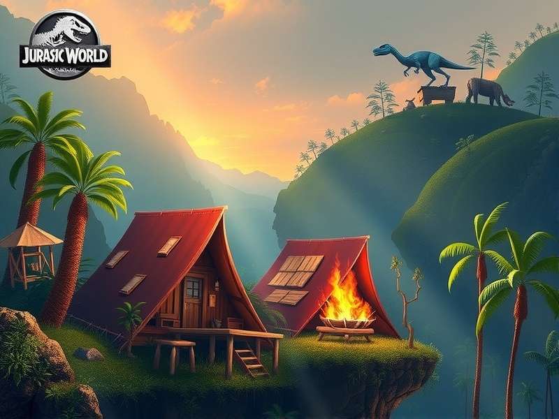 Aerial schematic map of Camp Cretaceous compound on Isla Nublar