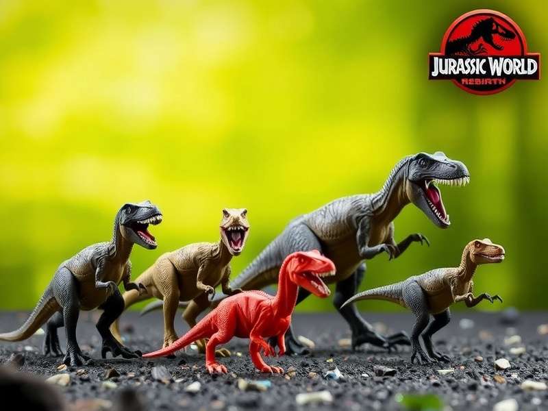 Assortment of detailed Jurassic World Rebirth dinosaur action figures including a T-Rex and Velociraptor in dynamic poses