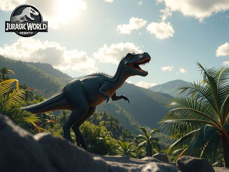 Jurassic World Rebirth gameplay screenshot showing a T-Rex in a lush jungle