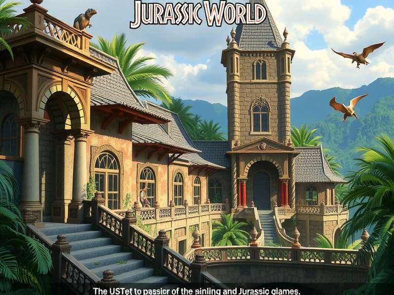 Jurassic World Renaissance concept art showing futuristic dinosaur habitats