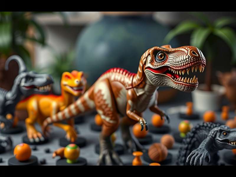 A collection of Jurassic World toys including dinosaurs and action figures