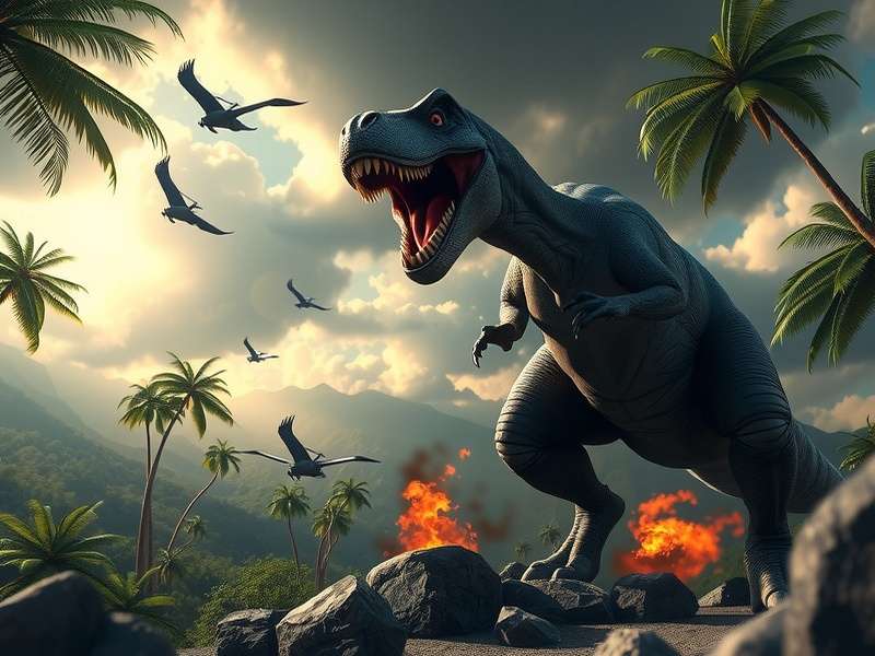 Velociraptor pack running through jungle fog