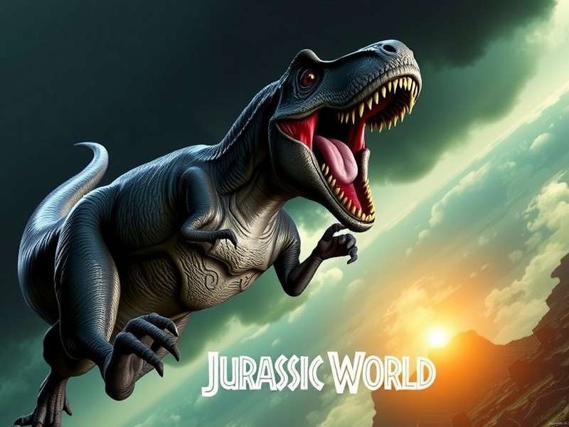 Tyrannosaurus Rex roaring in the rain cinematic shot