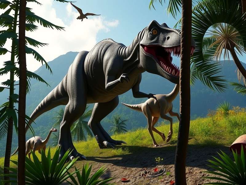 Velociraptors hunting a Gallimimus in Jurassic World Evolution 3