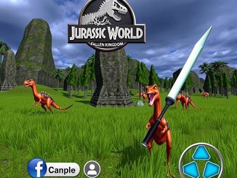 Dramatic scene of a Tyrannosaurus Rex silhouetted against a volcanic eruption on Isla Nublar