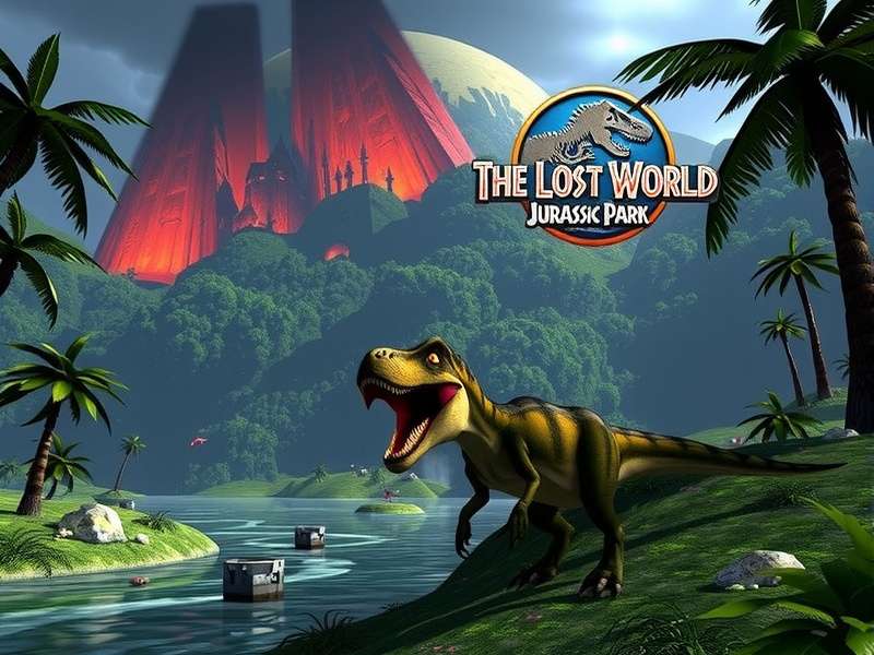 Lush prehistoric jungle landscape with mist, representing Isla Sorna from The Lost World