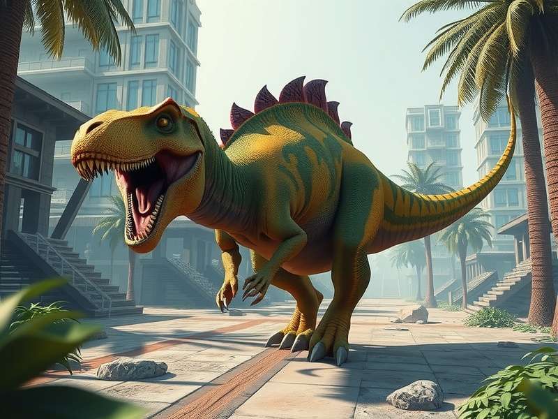 An artist's depiction of a Carnotaurus in a dense jungle, showcasing its distinctive horns and muscular build.