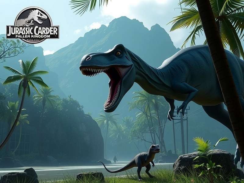 Jurassic Park Fallen Kingdom scene with dinosaurs and ruins