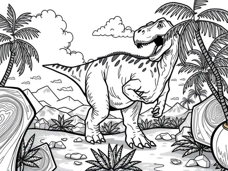 A vibrant collection of Jurassic World coloring sheets featuring T-Rex, Velociraptor, and Brachiosaurus