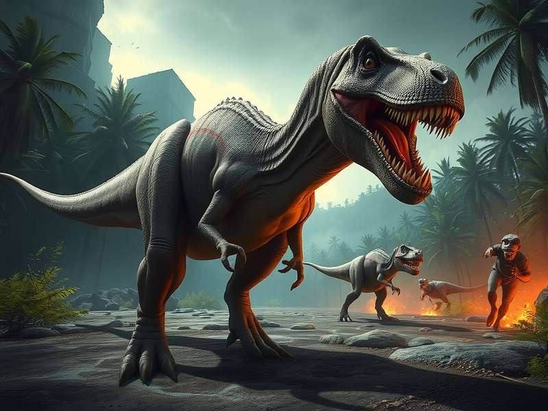 Jurassic World game park overview screenshot with dinosaurs