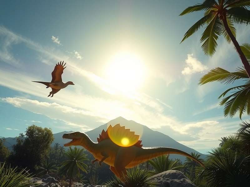 Tiranosaurio Rex Jurassic World roars in a dramatic jungle scene