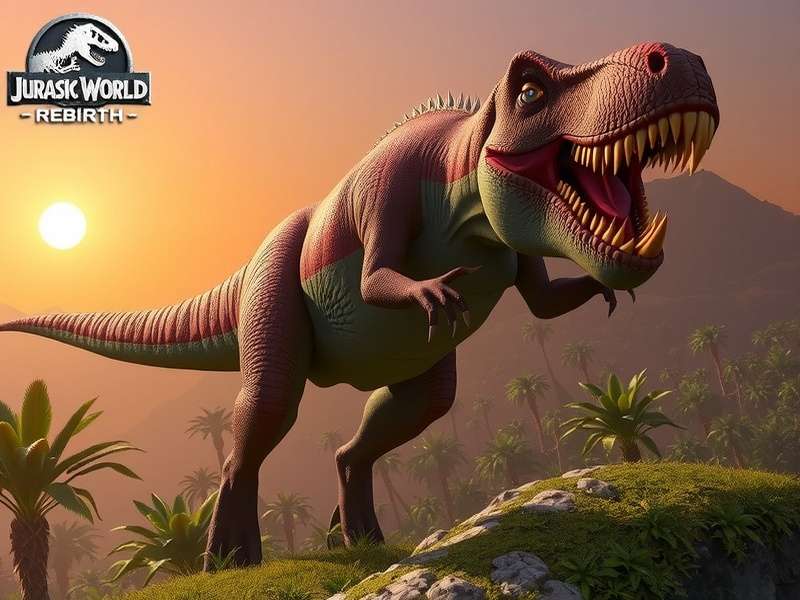 D Rex Jurassic World Rebirth – official concept art showing the new hybrid predator in a jungle environment