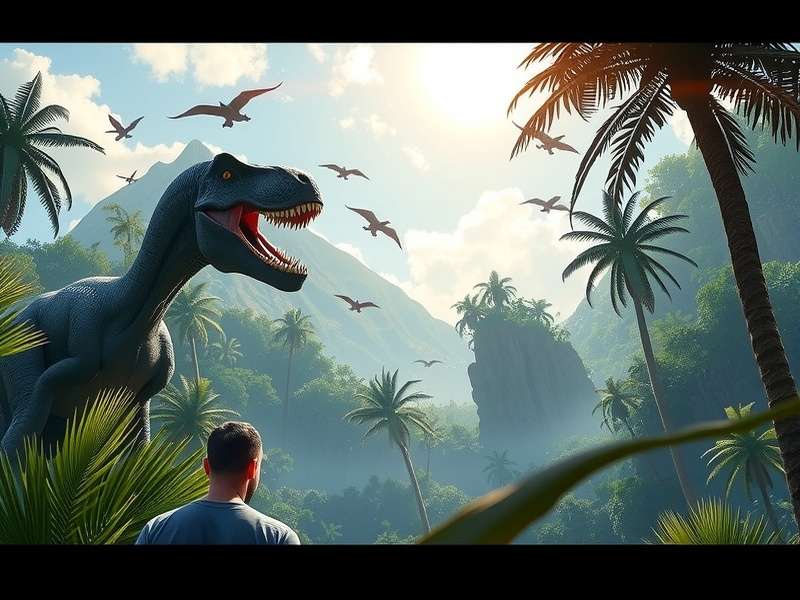 Jurassic World The Game PC park overview with dinosaurs and buildings