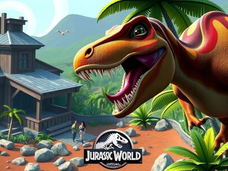 Jurassic World Movie – Isla Nublar landscape with Indominus Rex and Blue the Raptor