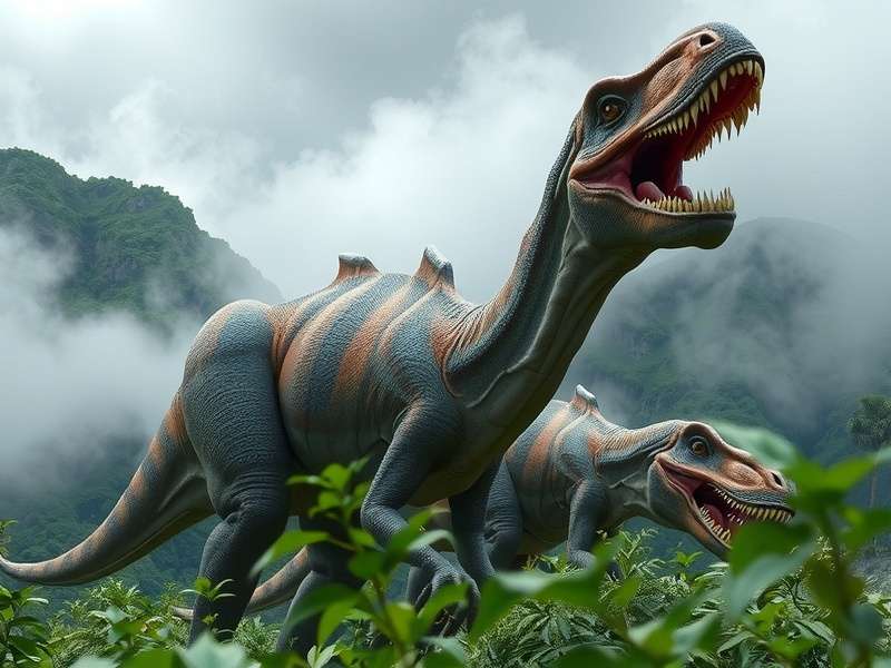 Bumpy the Carnotaurus from Jurassic World Camp Cretaceous standing proudly in the jungle